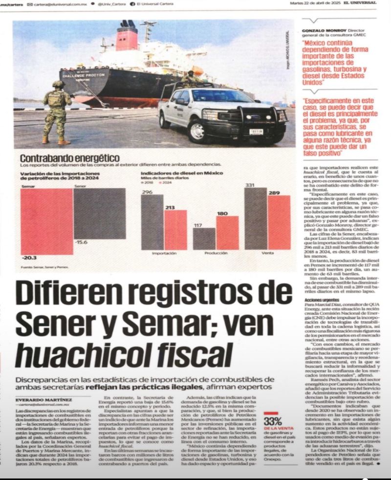 Difieren registros de Sener y Semar; ven huachicol fiscal – El Universal
