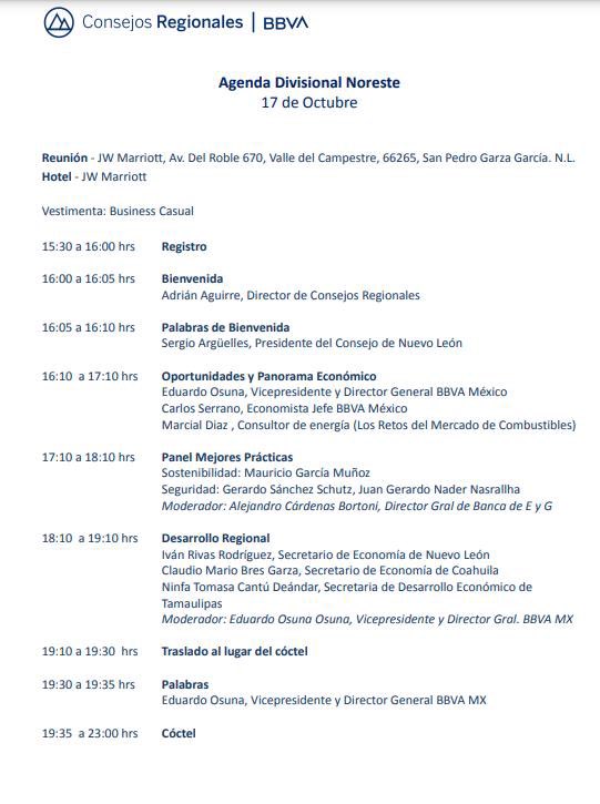 Participación en la Agenda Divisional Noreste de los Consejos Regionales de BBVA