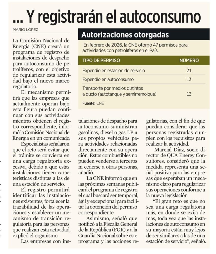 Creará CNE registro de autoconsumo de combustible – Reforma